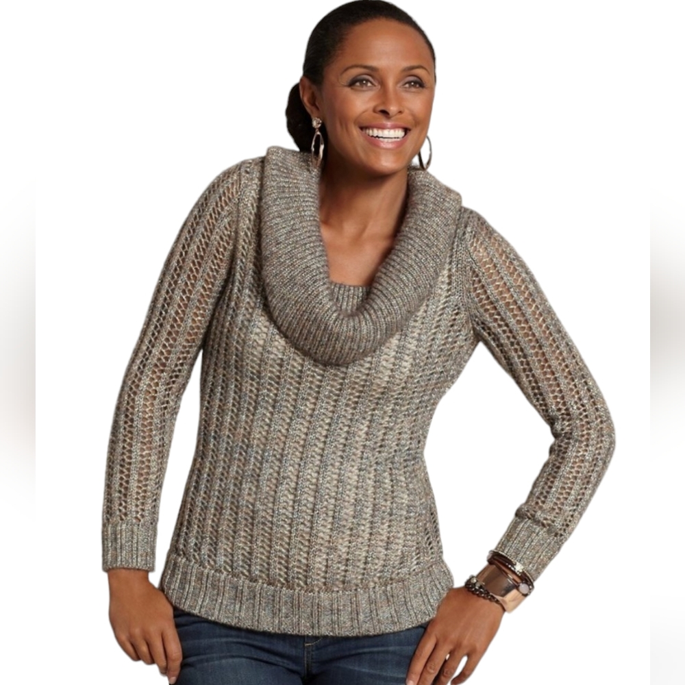 Chico's Women’s Metallic Wool Blend Cowl‎ Neck Loose Knit Sweater Size 4/ XL